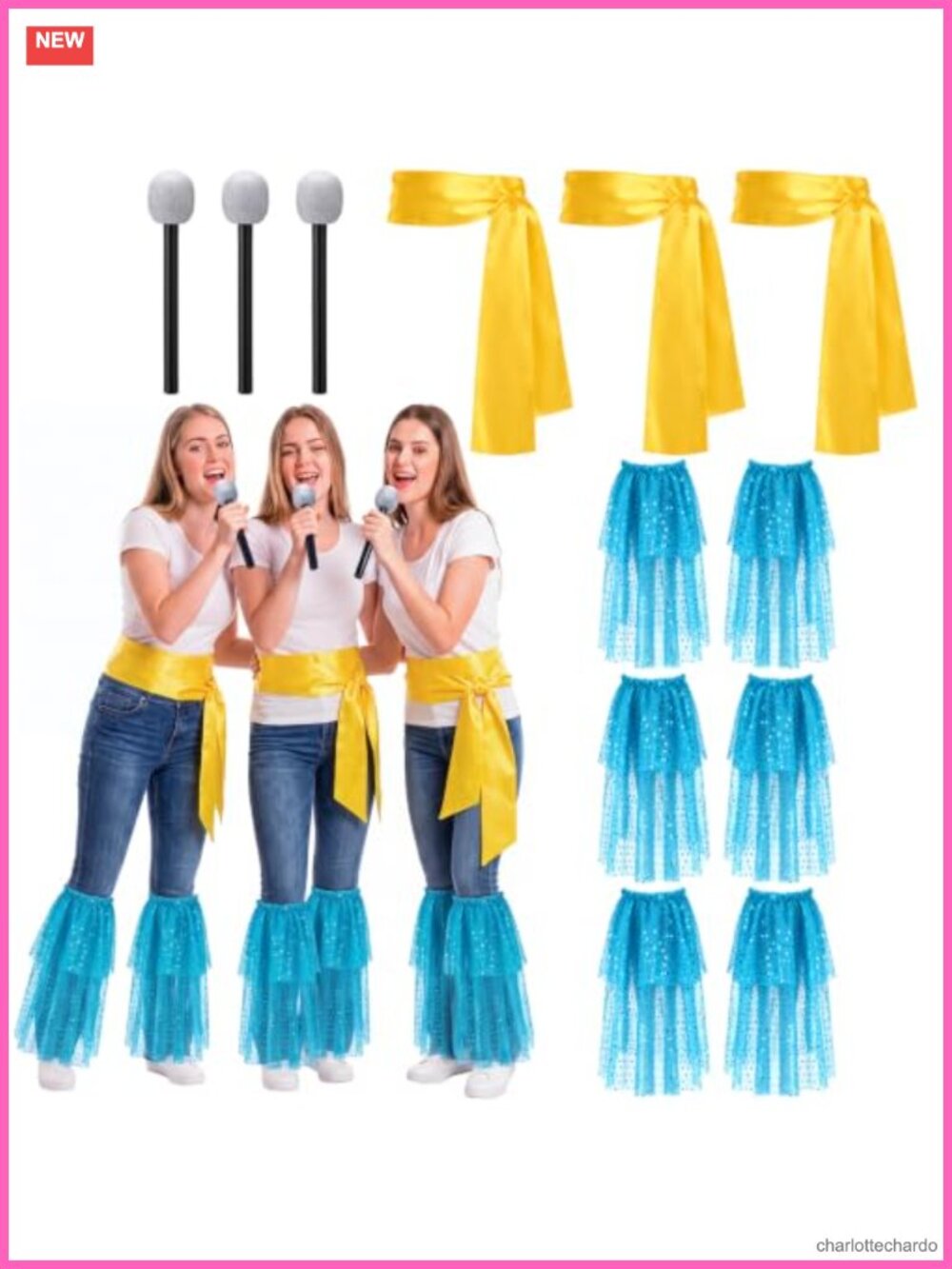 12-Piece 70s Disco Costume Accessory Set Microphone Sashes Leg Warmers
